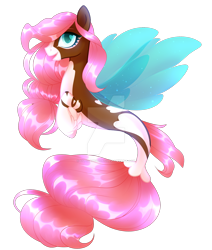 Size: 1920x2268 | Tagged: safe, artist:cupidauctions, oc, oc only, seapony (g4), adoptable, clothes, deviantart watermark, dorsal fin, fin wings, fins, fish tail, flowing mane, flowing tail, green eyes, looking at you, obtrusive watermark, open mouth, pink mane, see-through, simple background, smiling, smiling at you, solo, tail, transparent background, watermark, wings