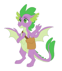 Size: 563x645 | Tagged: safe, artist:joburii, spike, dragon, g4, alternate design, bag, male, simple background, solo, transparent background, winged spike, wings