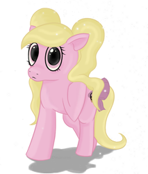 Size: 920x1080 | Tagged: safe, artist:underwoodart, oc, oc:sugary cupcake, earth pony, pony, blonde mane, bow, earth pony oc, female, mare, pigtails, pink coat, pink eyes, simple background, tail, tail bow, transparent background, white background