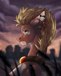 Size: 1600x2000 | Tagged: safe, artist:bulkaaoga, oc, oc only, earth pony, pony, bust, commission, ear piercing, earth pony oc, outdoors, piercing, solo, ych result