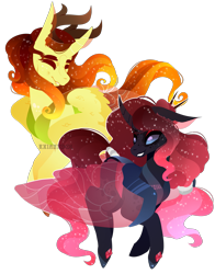Size: 2453x3128 | Tagged: safe, artist:ryrxian, oc, oc only, changedling, changeling, pony, changedling oc, changeling oc, duo, ethereal mane, high res, red changeling, simple background, starry mane, transparent background