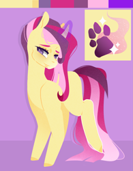 Size: 1559x2003 | Tagged: safe, artist:ryrxian, oc, oc only, pony, unicorn, glowing, glowing horn, horn, magical lesbian spawn, offspring, parent:fluttershy, parent:twilight sparkle, parents:twishy, reference sheet, smiling, solo, unicorn oc