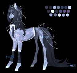Size: 1280x1211 | Tagged: safe, artist:meggychocolatka, oc, oc only, earth pony, pony, black background, clothes, concave belly, earth pony oc, eye clipping through hair, simple background, solo, thin