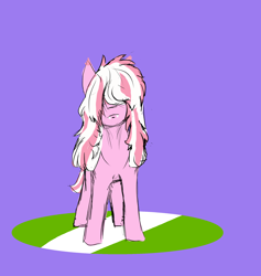 Size: 1800x1900 | Tagged: safe, artist:rambles, oc, oc only, oc:pink pumpkin, bat pony, bat pony oc, colored, colored sketch, fangs, flat colors, hair over eyes, looking at you, sketch, solo