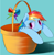 Size: 1563x1604 | Tagged: safe, artist:relighted, derpibooru exclusive, rainbow dash, pegasus, pony, basket, blushing, female, hidden wings, mare, shiny mane, simple background, smiling, solo