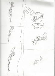 Size: 1700x2338 | Tagged: safe, artist:bluesplendont, sonata dusk, human, equestria girls, g4, asphyxiation, ball and chain, cloth gag, drowning, gag, monochrome, sinking, tied up, underwater
