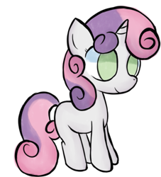 Size: 681x751 | Tagged: safe, artist:alandisc, sweetie belle, pony, unicorn, g4, blank flank, cute, female, filly, foal, no pupils, simple background, solo, white background