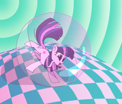 Size: 1680x1437 | Tagged: safe, artist:metalscratch, twilight sparkle, pony, unicorn, g4, abstract background, checkered floor, commission, crossover, cute, hamster ball, rolled out, solo, unicorn twilight, video game