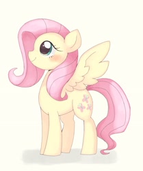 Size: 1706x2045 | Tagged: safe, artist:ginmaruxx, fluttershy, pegasus, pony, blushing, cute, daaaaaaaaaaaw, female, mare, shyabetes, simple background, smiling, solo, spread wings, white background, wings