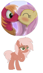 Size: 482x826 | Tagged: safe, artist:foxykitsunestiles, artist:selenaede, big macintosh, fluttershy, oc, oc:cherry tree, earth pony, pegasus, pony, g4, base used, blushing, female, freckles, kiss on the lips, kissing, lidded eyes, male, mare, offspring, parent:big macintosh, parent:fluttershy, parents:fluttermac, pegasus oc, ship:fluttermac, shipping, simple background, smiling, stallion, straight, transparent background