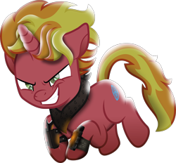 Size: 5282x4901 | Tagged: safe, artist:php178, oc, oc only, oc:fire brander, pony, unicorn, fallout equestria, g4, my little pony: the movie, the cutie re-mark, .svg available, adorabolical, bandana, colored pupils, contemplating insanity, context is for the weak, crouching, cute, cute little fangs, evil smile, fallout equestria oc, fangs, green eyes, grin, gun, handgun, happy, horn, inkscape, insanity, jumping, male, movie accurate, moviefied, narrowed eyes, neckerchief, pipbuck, pipbuck 3000, ponified, pounce, show moviefied, shrunken pupils, slasher smile, slit pupils, smiling, solo, stalker, stallion, stallion oc, striped mane, striped tail, svg, tail, two toned mane, two toned tail, unicorn oc, vector, weapon