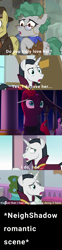 Size: 1009x4096 | Tagged: safe, artist:decokenite, indiana pones, professor fossil, tempest shadow, twilight sparkle, alicorn, earth pony, pony, unicorn, friendship university, g4, my little pony: the movie, school raze, shadow play, broken horn, canterlot, caption, female, hong cha-young, hoof on chest, horn, indiana jones, looking at someone, looking away, male, mare, offscreen character, offscreen kiss, park joo-hyeong, realization, school of friendship, shipping, stallion, straight, talking, tempest neighsay, text, twilight sparkle (alicorn), vincenzo, vincenzo cassano