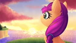 Size: 3840x2160 | Tagged: safe, artist:lbrcloud, sunny starscout, earth pony, pony, g5, cute, female, high res, mare, ocean, solo, sunnybetes, sunrise, sunset, water