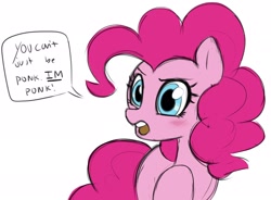 Size: 2048x1508 | Tagged: safe, artist:_ton618_, pinkie pie, earth pony, pony, g4, female, mare, open mouth, ponk, simple background, solo, speech bubble, talking, white background