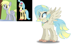 Size: 1280x794 | Tagged: safe, artist:purplepotato04, derpy hooves, princess skystar, oc, classical hippogriff, hippogriff, g4, my little pony: the movie, blue eyes, blue mane, blue tail, ear fluff, interspecies offspring, jewelry, magical lesbian spawn, messy mane, messy tail, multicolored mane, multicolored tail, necklace, offspring, parent:derpy hooves, parent:princess skystar, parents:skyderp, screencap reference, simple background, tail, transparent background, wings, yellow mane, yellow tail