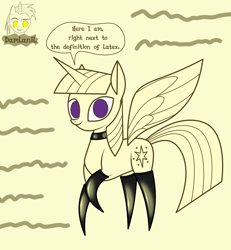 Size: 3840x4154 | Tagged: safe, artist:damlanil, twilight sparkle, alicorn, pony, g4, bookhorse, clothes, collar, comic, cute, dialogue, female, haycartes' method, horn, latex, latex socks, looking at you, mare, paper twilight, raised hoof, rubber, shiny, smiling, smiling at you, socks, solo, speech bubble, spread wings, twiabetes, twilight sparkle (alicorn), vector, wings