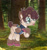 Size: 1024x1092 | Tagged: safe, artist:thatonefluffs, oc, oc only, pegasus, pony, :p, base used, commission, deer hooves, denim jacket, forest background, glasses, irl, photo, ponysona, solo, tongue out, toy, unshorn fetlocks, watermark