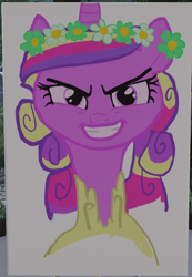 Size: 402x581 | Tagged: safe, artist:allko, princess cadance, queen chrysalis, alicorn, pony, canterlot wedding 10th anniversary, a canterlot wedding, g4, disguise, disguised changeling, floral head wreath, flower, grin, marriage, smiling, wedding