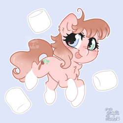 Size: 1000x1000 | Tagged: safe, artist:fanaticpanda, oc, oc:pastelbrush, earth pony, pony, :p, chest fluff, ear fluff, floating, food, heart eyes, heterochromia, marshmallow, solo, tongue out, wingding eyes