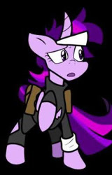 Size: 256x400 | Tagged: safe, artist:jakeneutron, twilight sparkle, alicorn, pony, g4, bag, black background, confused, dusk till dawn, female, friday night funkin', horn, mare, pibby, saddle bag, simple background, solo, twilight sparkle (alicorn)