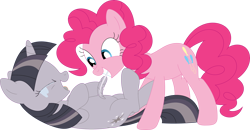 Size: 3552x1851 | Tagged: safe, artist:porygon2z, artist:wardex101, edit, pinkie pie, twilight sparkle, earth pony, pony, unicorn, g4, belly tickling, crying, discorded, discorded twilight, eyes closed, feather, laughing, lying down, mouth hold, on back, open mouth, simple background, tears of laughter, tickling, transparent background, twilight tragedy, unicorn twilight, vector