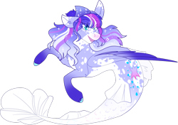 Size: 938x661 | Tagged: safe, artist:starryservals, oc, oc only, hybrid, pegasus, pony, seapony (g4), blue eyes, dorsal fin, ethereal mane, feather, female, fish tail, flowing mane, flowing tail, mare, open mouth, seaponified, simple background, smiling, solo, sparkles, species swap, starry mane, tail, transparent background, wings