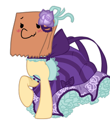 Size: 2000x2218 | Tagged: safe, artist:sugarsweetgoth, oc, oc:paper bag, blushing, bow, clothes, dress, flower, high res, simple background, transparent background