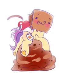 Size: 657x736 | Tagged: safe, artist:paperbagpony, artist:star_theft, oc, oc:paper bag, pony, base used, blushing, butt, cherry, fake cutie mark, food, ice cream, looking back, plot, simple background, white background