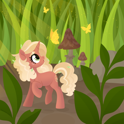 Size: 1920x1920 | Tagged: safe, artist:kabuvee, oc, pony, unicorn, female, mare, micro, mushroom, solo