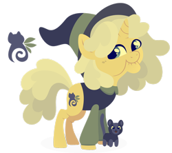 Size: 1920x1708 | Tagged: safe, artist:kabuvee, oc, cat, pony, female, hat, mare, simple background, solo, transparent background, witch hat