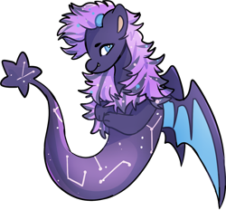 Size: 1024x949 | Tagged: safe, artist:dwagoness, oc, oc only, dragon, hybrid, merpony, seapony (g4), blue eyes, fangs, fish tail, looking at you, purple mane, simple background, smiling, solo, tail, transparent background, wings