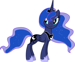 Size: 3619x3000 | Tagged: safe, artist:cloudy glow, princess luna, alicorn, pony, g4, princess twilight sparkle (episode), .ai available, ethereal mane, female, folded wings, high res, hoof shoes, mare, side view, simple background, smiling, solo, transparent background, vector, wings