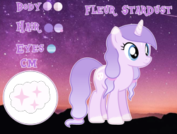 Size: 2396x1820 | Tagged: safe, artist:amgiwolf, artist:cindystarlight, oc, oc:fleur stardust, pony, unicorn, base used, female, mare, reference sheet, solo