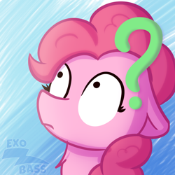 Size: 1000x1000 | Tagged: safe, artist:exobass, pinkie pie, earth pony, pony, g4, bust, confusion, female, floppy ears, question mark, solo