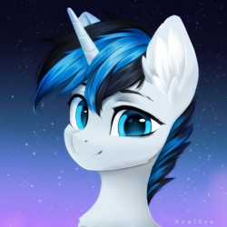 Size: 2048x2048 | Tagged: safe, artist:inowiseei, oc, oc only, oc:solar gizmo, pony, unicorn, bust, high res, horn, male, solo, stallion, starry night, stars, unicorn oc