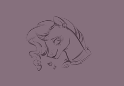 Size: 1045x729 | Tagged: safe, artist:miadoicerana, rarity, pony, unicorn, g4, alternate hairstyle, clothes, curved horn, ear piercing, earring, female, heart, horn, jewelry, mare, piercing, scarf, sketch, solo, stars
