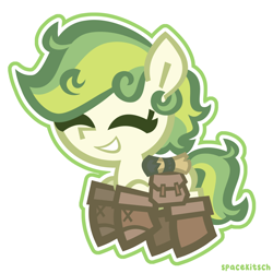 Size: 1880x1880 | Tagged: safe, artist:spacekitsch, oc, oc only, oc:karakusa, earth pony, pony, adventurer, bag, boots, female, filly, foal, saddle bag, shoes, simple background, solo, white background