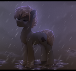Size: 2450x2300 | Tagged: safe, artist:anku, oc, oc only, earth pony, pony, eyes closed, high res, rain, solo, wet