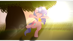 Size: 4096x2304 | Tagged: safe, artist:fededash, oc, oc only, oc:hearty love, alicorn, pony, alicorn oc, bipedal, effects, happy, horn, smiling, sun, tree, wings