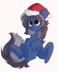 Size: 1408x1785 | Tagged: safe, artist:little-sketches, oc, oc only, oc:azure sapphire, pegasus, pony, chest fluff, christmas, cute, ear piercing, eye clipping through hair, eyebrows, eyebrows visible through hair, female, hat, holiday, mare, ocbetes, pegasus oc, piercing, santa hat, smiling, solo, spread wings, wings