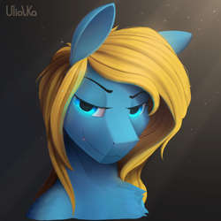 Size: 3000x3000 | Tagged: safe, artist:uliovka, oc, oc only, oc:solaris spark, bat pony, bat pony oc, black background, bust, high res, looking at you, signature, simple background, smiling, smiling at you, solo
