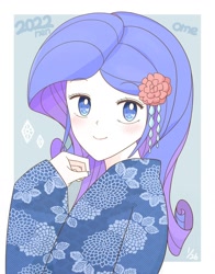 Size: 1448x1850 | Tagged: safe, artist:auntie_grub, rarity, human, equestria girls, g4, clothes, cute, female, hairclip, kimono (clothing), looking at you, raribetes, simple background, smiling, smiling at you, solo, white background