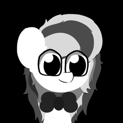 Size: 3000x3000 | Tagged: safe, artist:arche, oc, oc only, oc:ninny, pony, black and white, black background, bowtie, cute, grayscale, high res, monochrome, simple background, solo