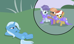 Size: 3852x2316 | Tagged: safe, artist:mcrespin88, trixie, oc, oc:hazel, oc:honeycrisp, oc:violette, earth pony, pony, unicorn, g4, base used, cape, clothes, colt, crossed legs, earth pony oc, female, filly, foal, grin, group, high res, hooves behind head, lying down, male, mare, offspring, on back, parent:applejack, parent:flim, parent:quibble pants, parent:rainbow dash, parent:rarity, parent:soarin', parents:flimjack, parents:quibbledash, parents:soarity, quartet, smiling, trixie's cape