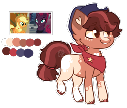 Size: 2135x1822 | Tagged: safe, artist:moccabliss, applejack, tempest shadow, oc, earth pony, pony, g4, colt, foal, magical lesbian spawn, male, offspring, parent:applejack, parent:tempest shadow, parents:tempestjack, simple background, transparent background