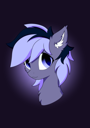 Size: 2480x3508 | Tagged: safe, artist:verlista, oc, oc only, oc:lily moonlight, bat pony, pony, bat pony oc, bust, chest fluff, ear fluff, face, female, gradient background, high res, looking at you, mare, png, portrait, smiling, solo, teenager, two toned mane