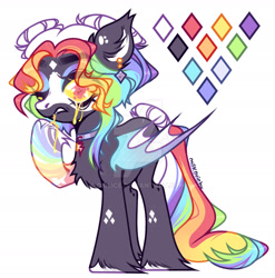 Size: 1920x1941 | Tagged: safe, artist:dillice, oc, oc only, bat pony, pony, bat pony oc, bat wings, female, mare, multicolored hair, one eye closed, rainbow hair, simple background, solo, white background, wings, wink
