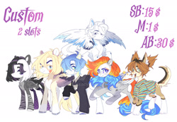 Size: 1920x1325 | Tagged: safe, artist:dillice, oc, oc only, bird, cockatiel, dog, dog pony, original species, pegasus, pony, clothes, deviantart watermark, ear fluff, obtrusive watermark, pegasus oc, raised hoof, rearing, simple background, smiling, watermark, white background, wings