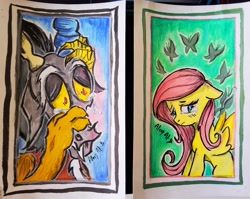 Size: 3612x2874 | Tagged: safe, artist:alom-b93, discord, fluttershy, draconequus, pegasus, pony, g4, bust, crying, duo, female, high res, make, mare, traditional art
