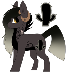 Size: 1401x1537 | Tagged: safe, artist:moonert, oc, oc only, pony, cactus, ear fluff, horns, simple background, solo, tattoo, transparent background